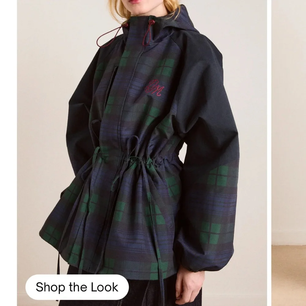 Liu Shower Proof Raincoat - Navy Check Damson Madder - Picture 1 of 7